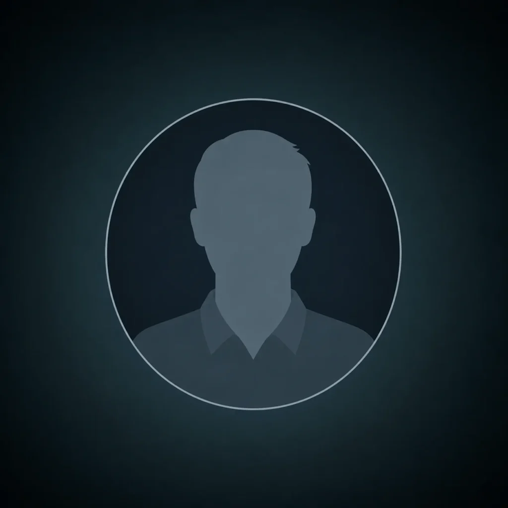 A minimalist anonymous user profile icon featuring a generic male head and shoulders silhouette. Designed with a professional dark color palette and a soft glowing circular border, this placeholder graphic is ideal for community forums, corporate portals, and customer account management systems.
